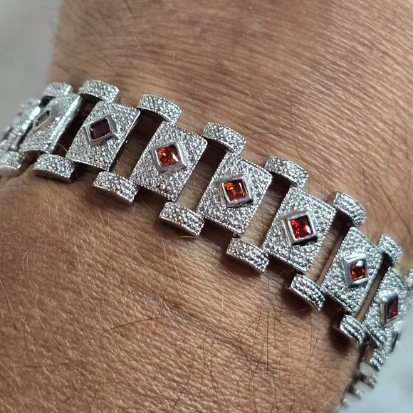 Womens Vintage Estate Sterling Silver Art Deco Bracelet 31.8g E2274